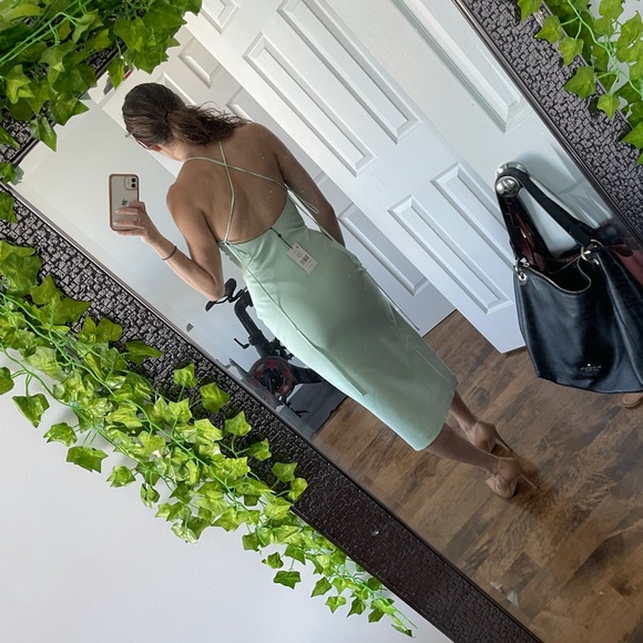 Mint green midi Cinq a Sept dress with side slit - Picture 10 of 11